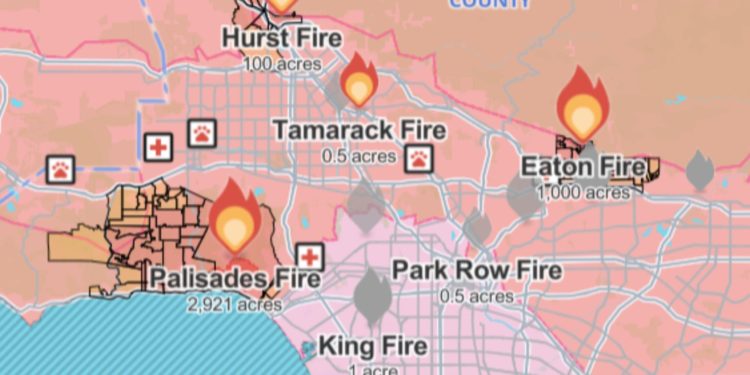 California Fire Map Update As Palisades Eaton Hurst Blazes Burn LA