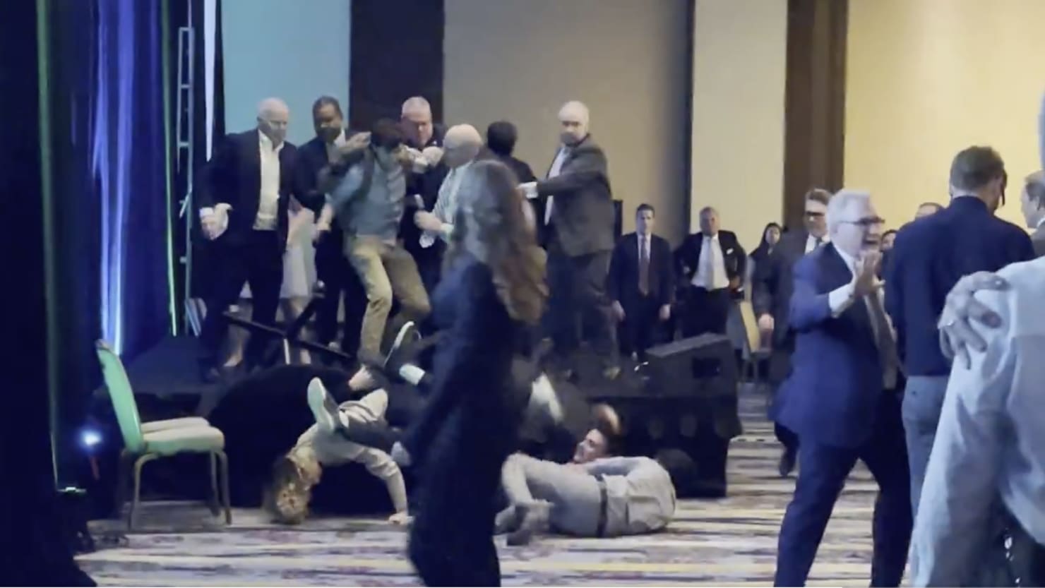 Climate Protesters Tumble Off Stage During Scuffle at GOP Senator’s ...