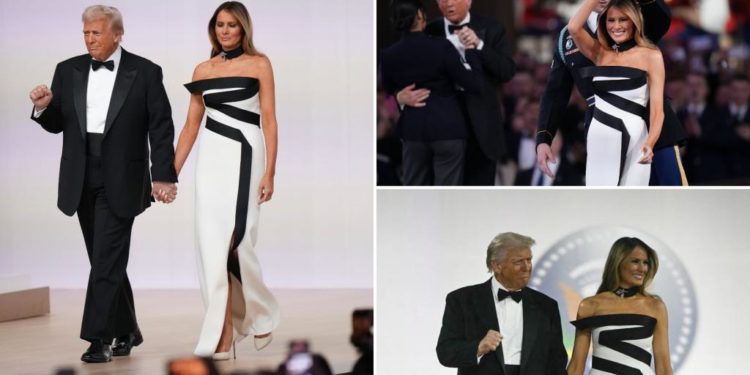 Melania Trump stuns in black-and-white, strapless gown at President ...