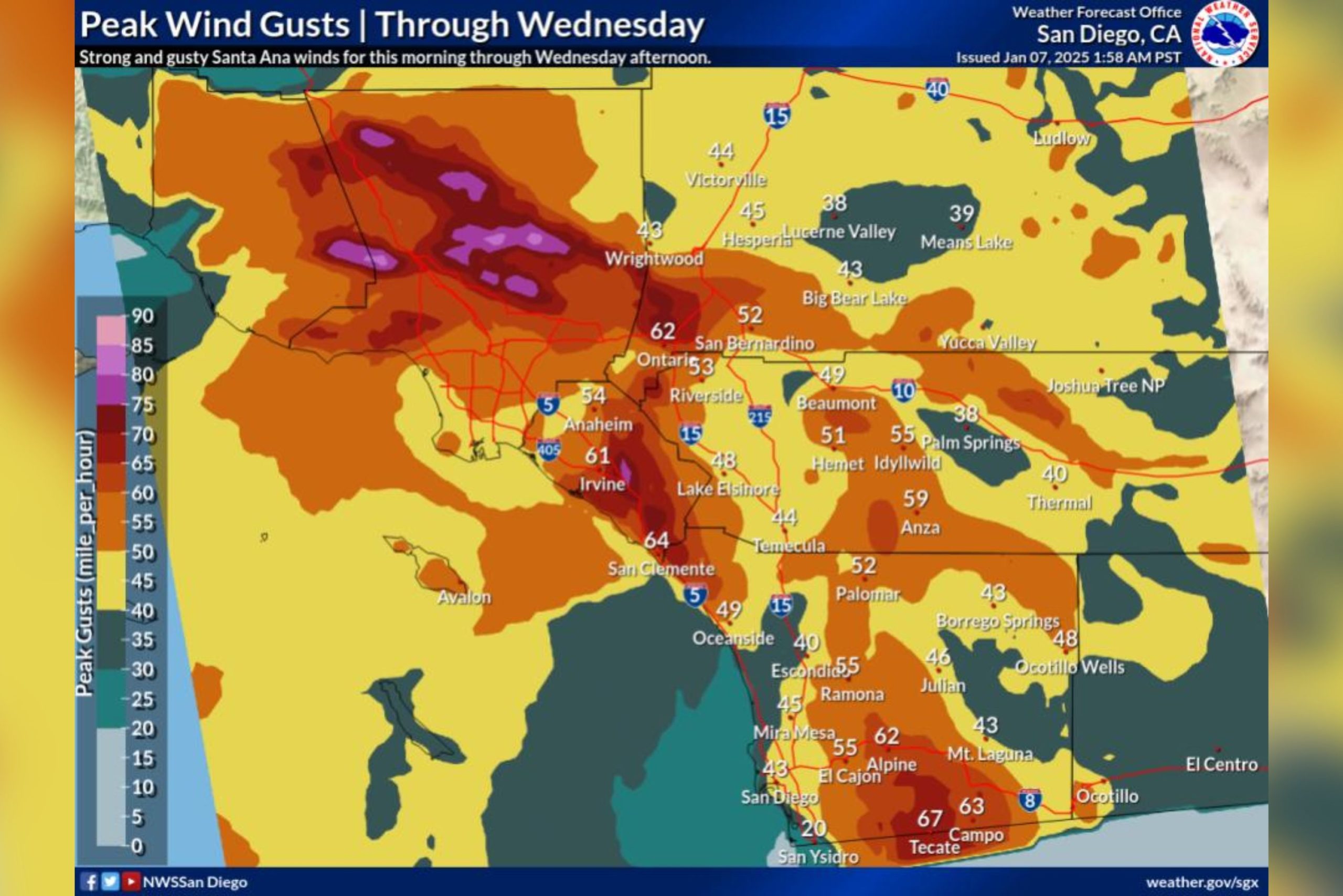 Windstorm Maps Show Southern California Areas To Be Hit Hardest DNyuz