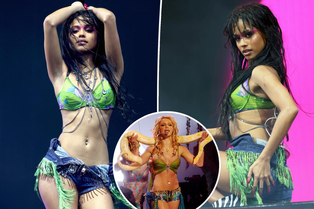 Tyla pays homage to Britney Spears’ iconic 2001 VMAs ‘I’m a Slave 4 U’ look for Coachella 2025 performance