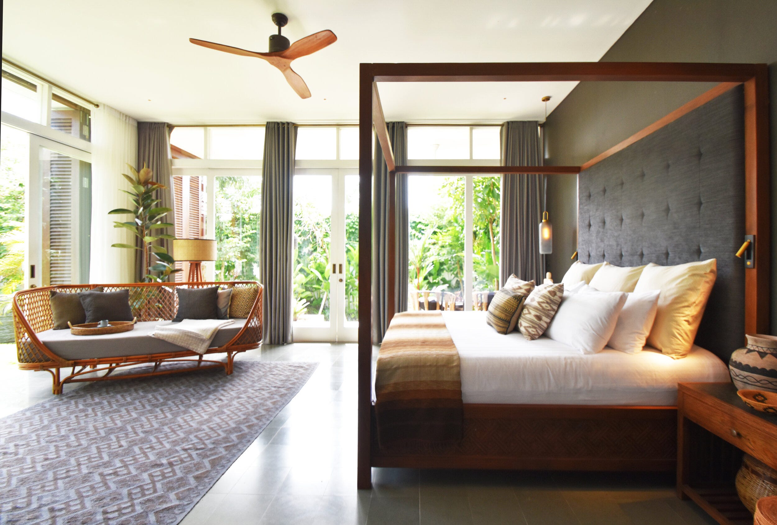 A primary bedroom in the larger of the two Kasianda villas.