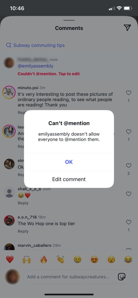 A screenshot showing Gallagher not allowing a user to comment.