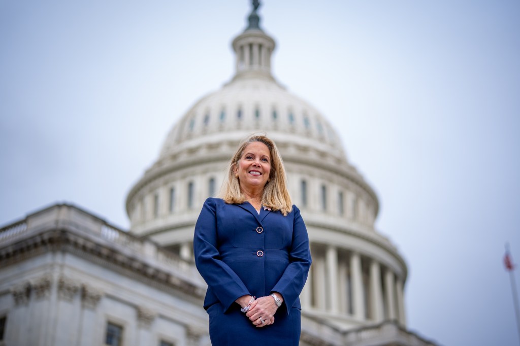 Rep.-elect Laura Gillen (D-NY) poses for a photograph after joining other congressional freshmen of the 119th Congress for a group photograph on the steps of the House of Representatives at the U.S. Capitol Building on November 15, 2024 in Washington, DC.