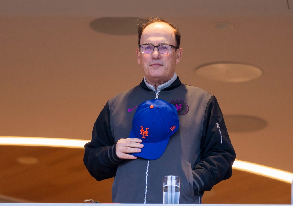 Mets owner Steve Cohen during the National Anthem before the start of the 1st inning against the St. Louis Cardinals at Citi Field, Thursday, April 17, 2025, in Queens, NY.