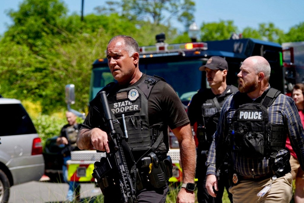 Law enforcement work at Florida State University (FSU) campus after a mass shooting in Tallahassee, Florida, U.S., April 17, 2025.