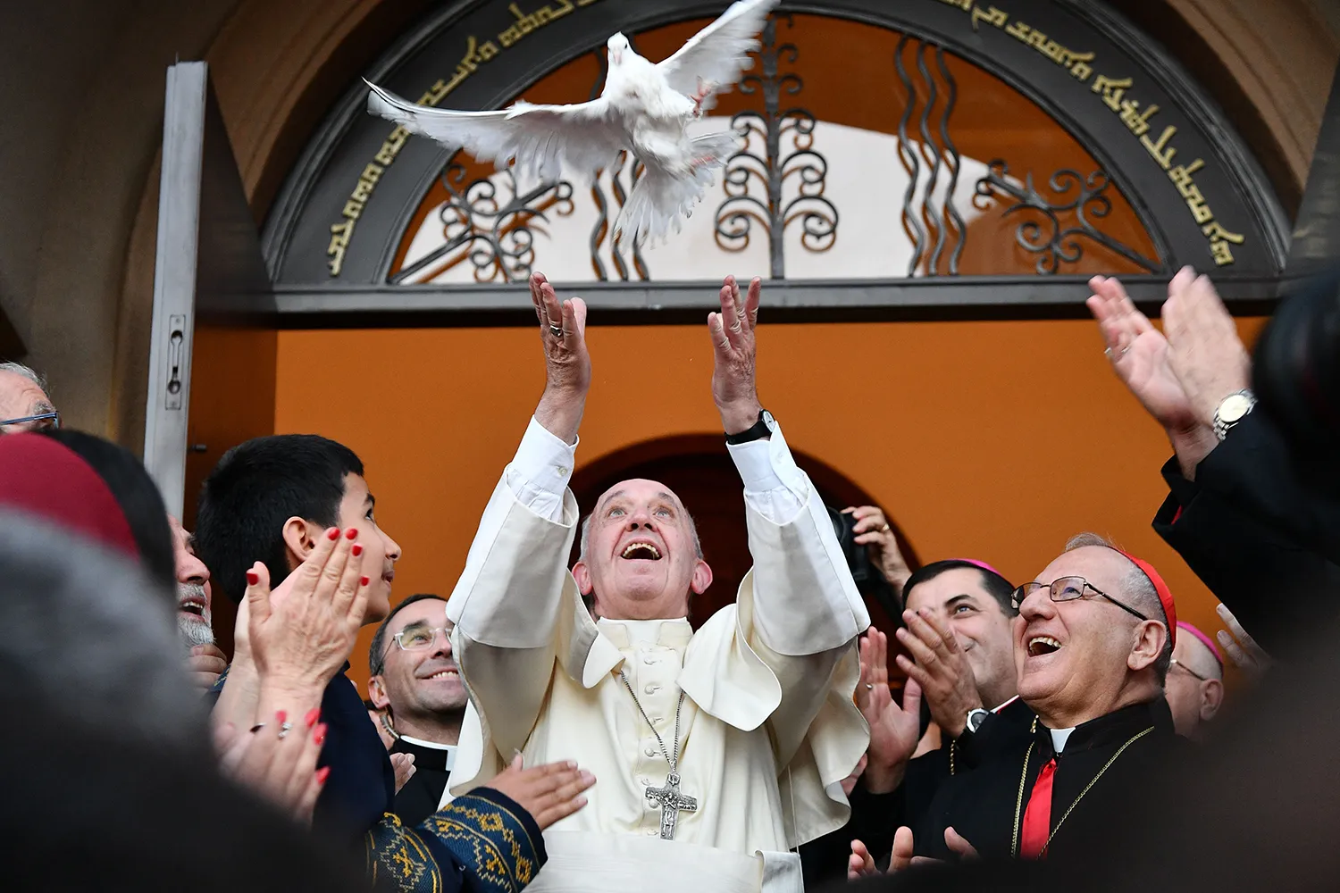 Pope Francis releases a dove