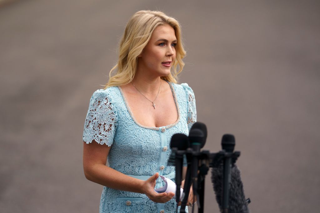 White House press secretary Karoline Leavitt speaks to the media ahead of the 2025 Easter Egg Roll at the White House, Washington, DC, 21 April 2025.