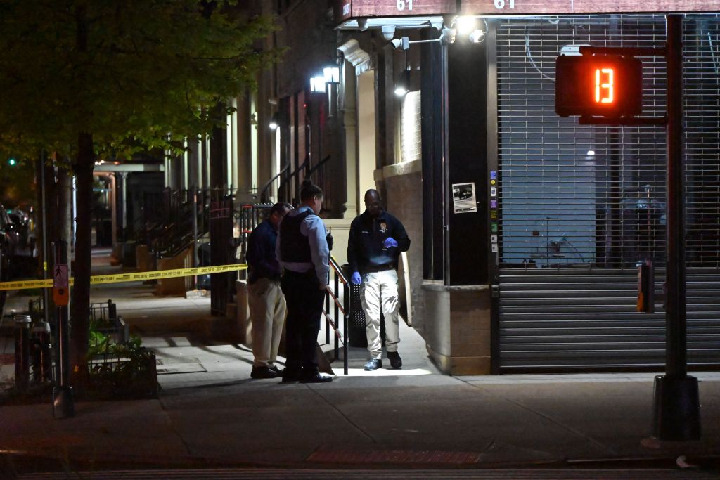 Police at the scene of the shooting