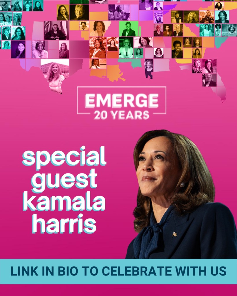 A poster for Harris as a special guest at the Emerge 20th Anniversary Gala.