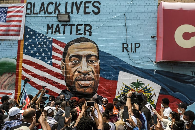 A mural depicting George Floyd.