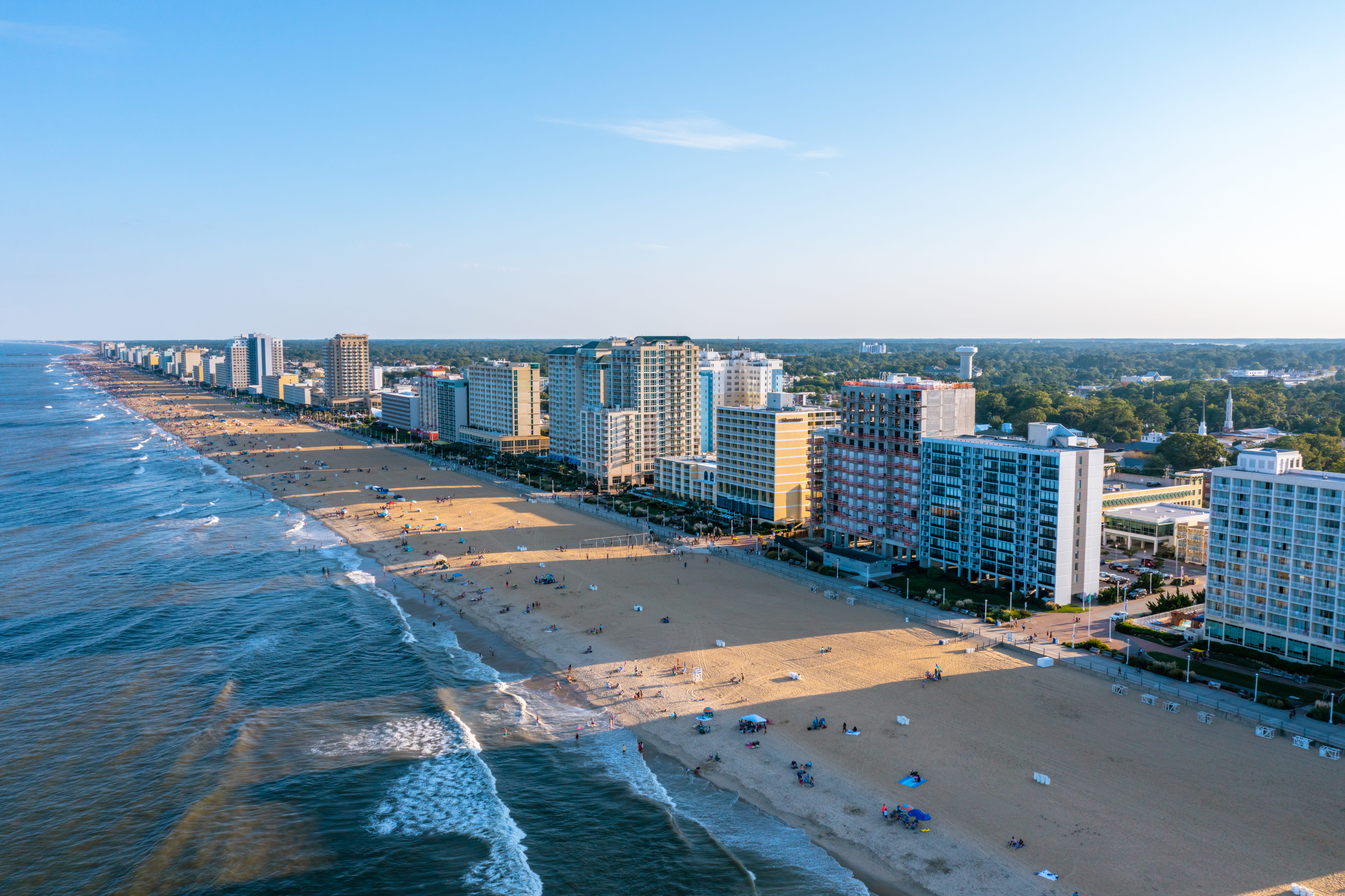 Buildings on Virginia Beach waterfront in front of beach
