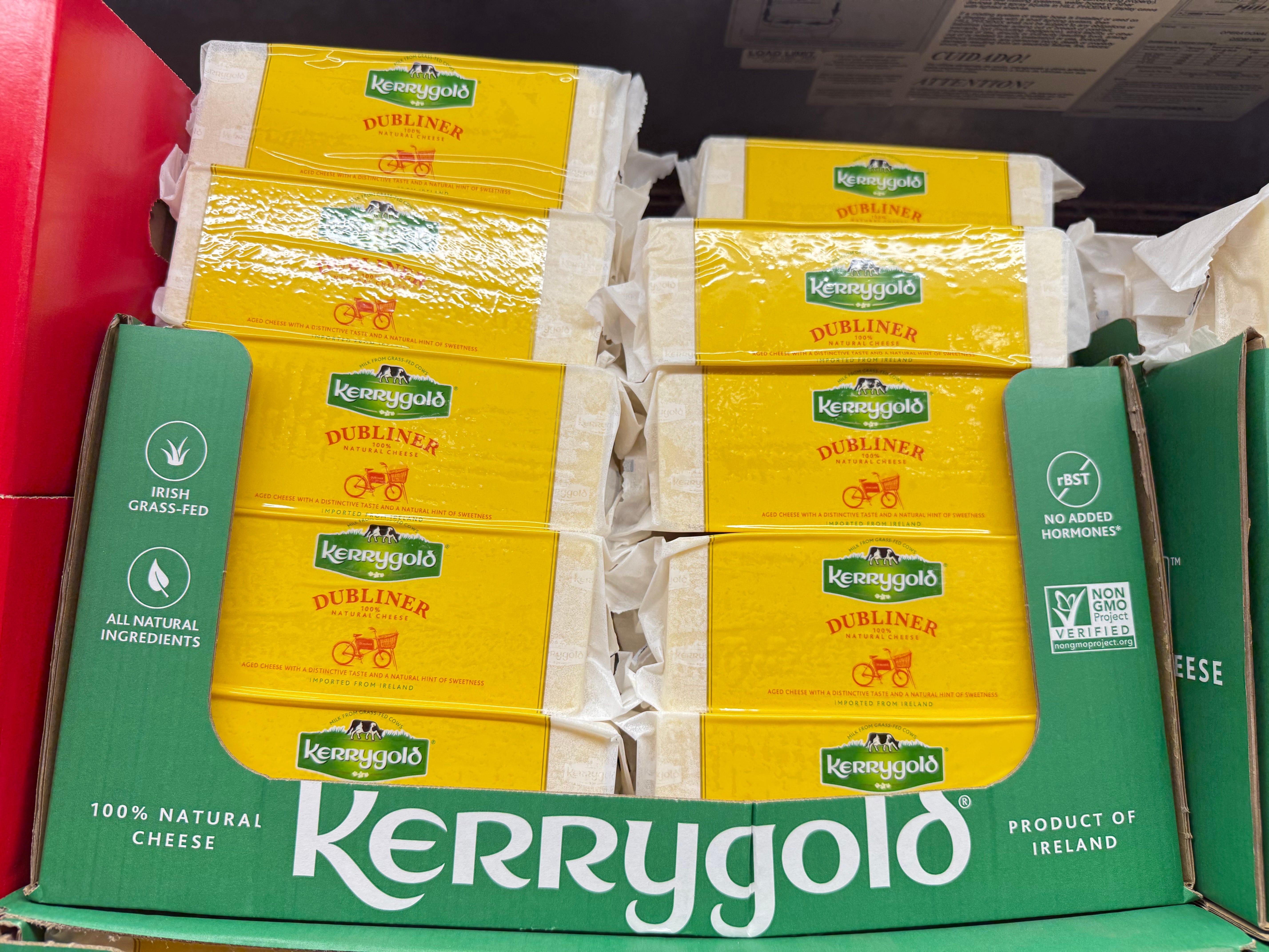 Blocks of Kerrygold Dubliner cheese.