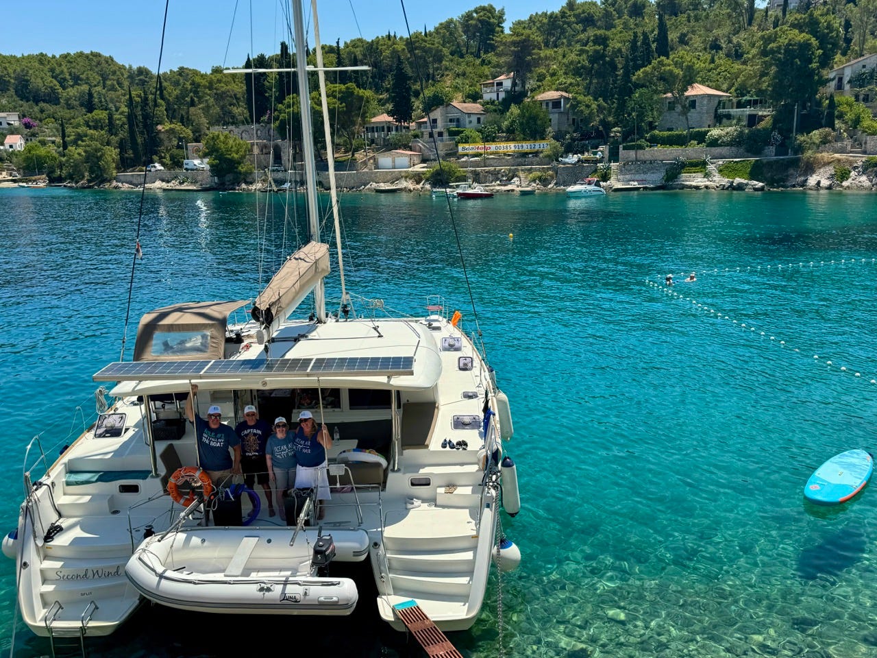 Catamaran anchored in turquoise waters
