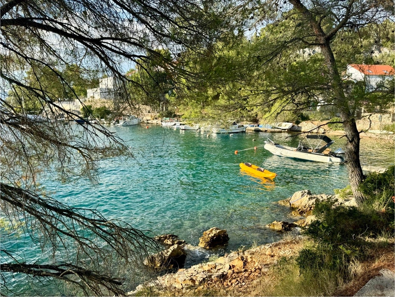Rocky beach at Rogac, Solta, Croatia