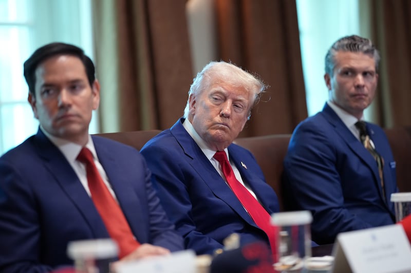 Secretary of State Marco Rubio, U.S. President Donald Trump, U.S. Secretary of Defense Pete Hegseth attend a Cabinet meeting at the White House on April 30, 2025 in Washington, DC.