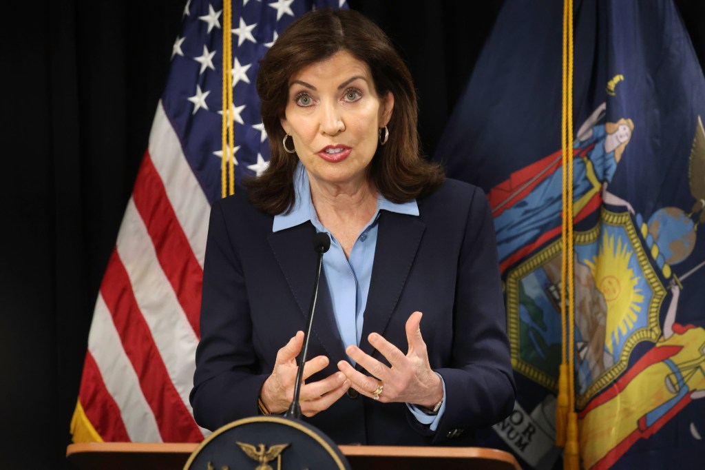 NYS Governor Kathy Hochul announced future checks for households with children, free breakfast for minors and other things,, as she addressed attendees and the media at the 47th Street YMCA in Manhattan, NY on April 30, 2025.