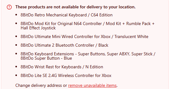 Products that are not available from 8bitdo