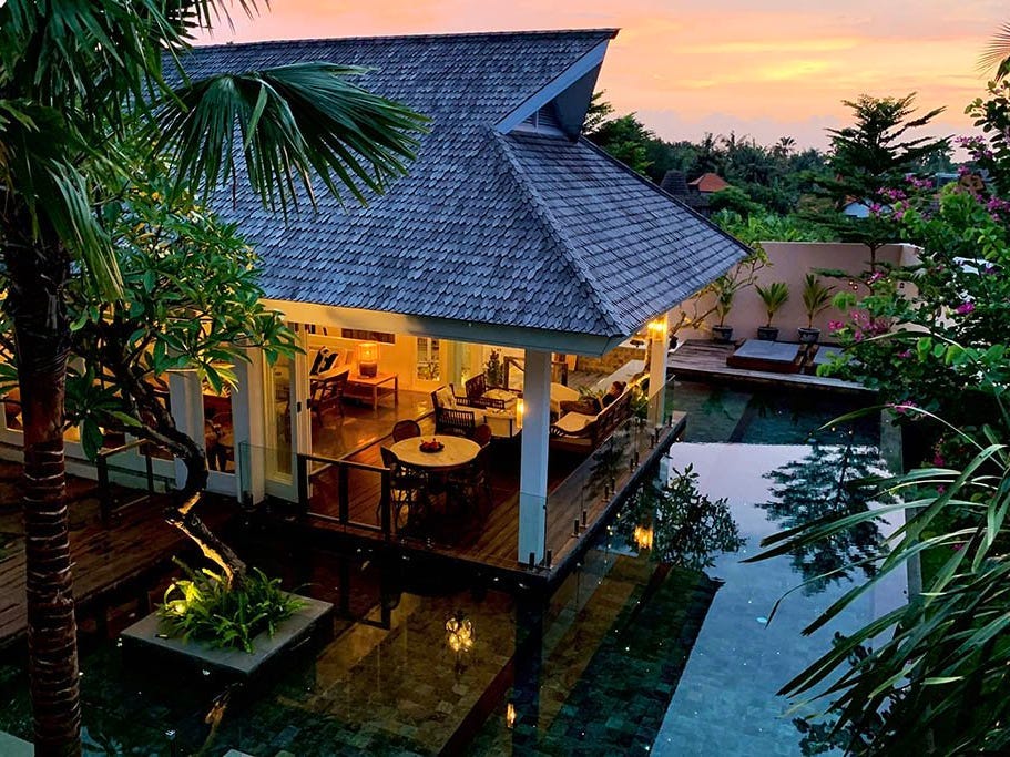 The villa at sunset.