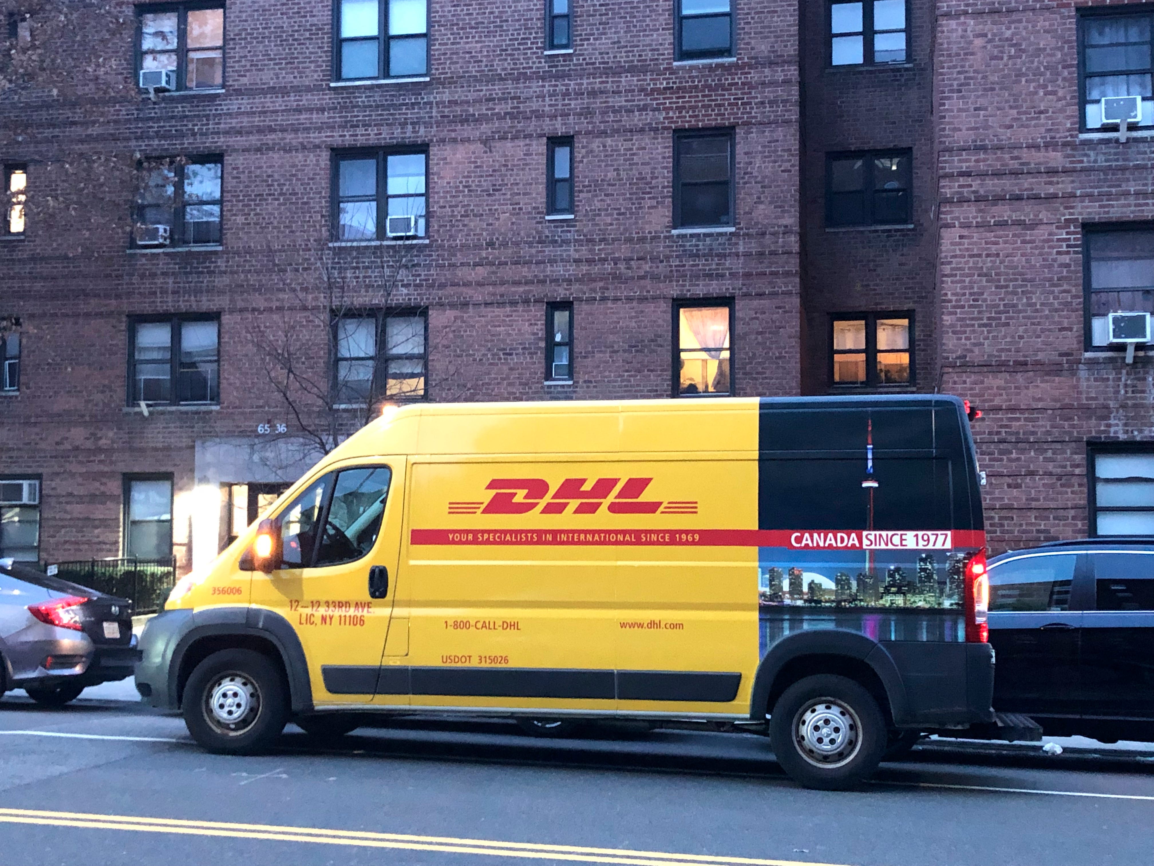 A DHL truck in Queens, New York City.
