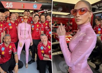 Jennifer Lopez goes full Power Ranger in skintight pink catsuit at F1 Saudi Arabian Grand Prix