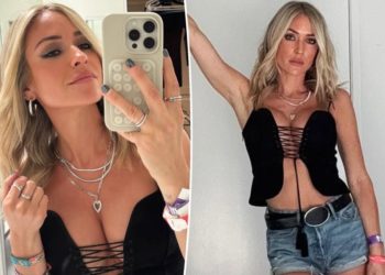 Kristin Cavallari proudly shows off plastic surgery in lace-up bustier at Stagecoach 2025