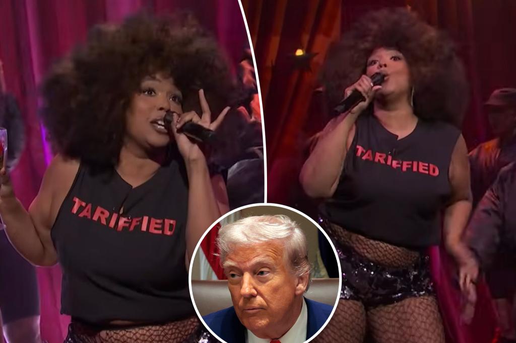 Lizzo takes a swipe at Trump tariffs with cheeky t-shirt during ‘SNL’ performance