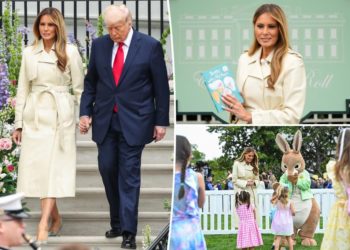 Melania Trump makes rare appearance with Donald at White House Easter Egg Roll