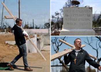 Members of LA church destroyed in wildfire carry cross through devastated neighborhood on Good Friday