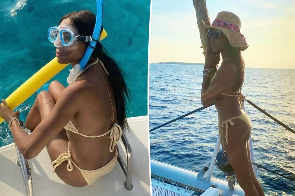 Naomi Campbell, 54, rocks yellow string bikini during tropical getaway with family and friends
