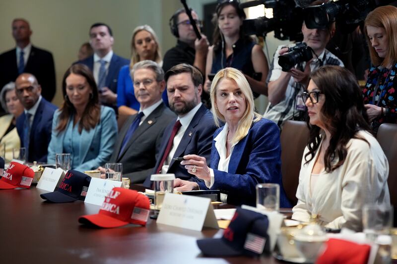 Attorney General Pam Bondi at Wednesday's Cabinet meeting