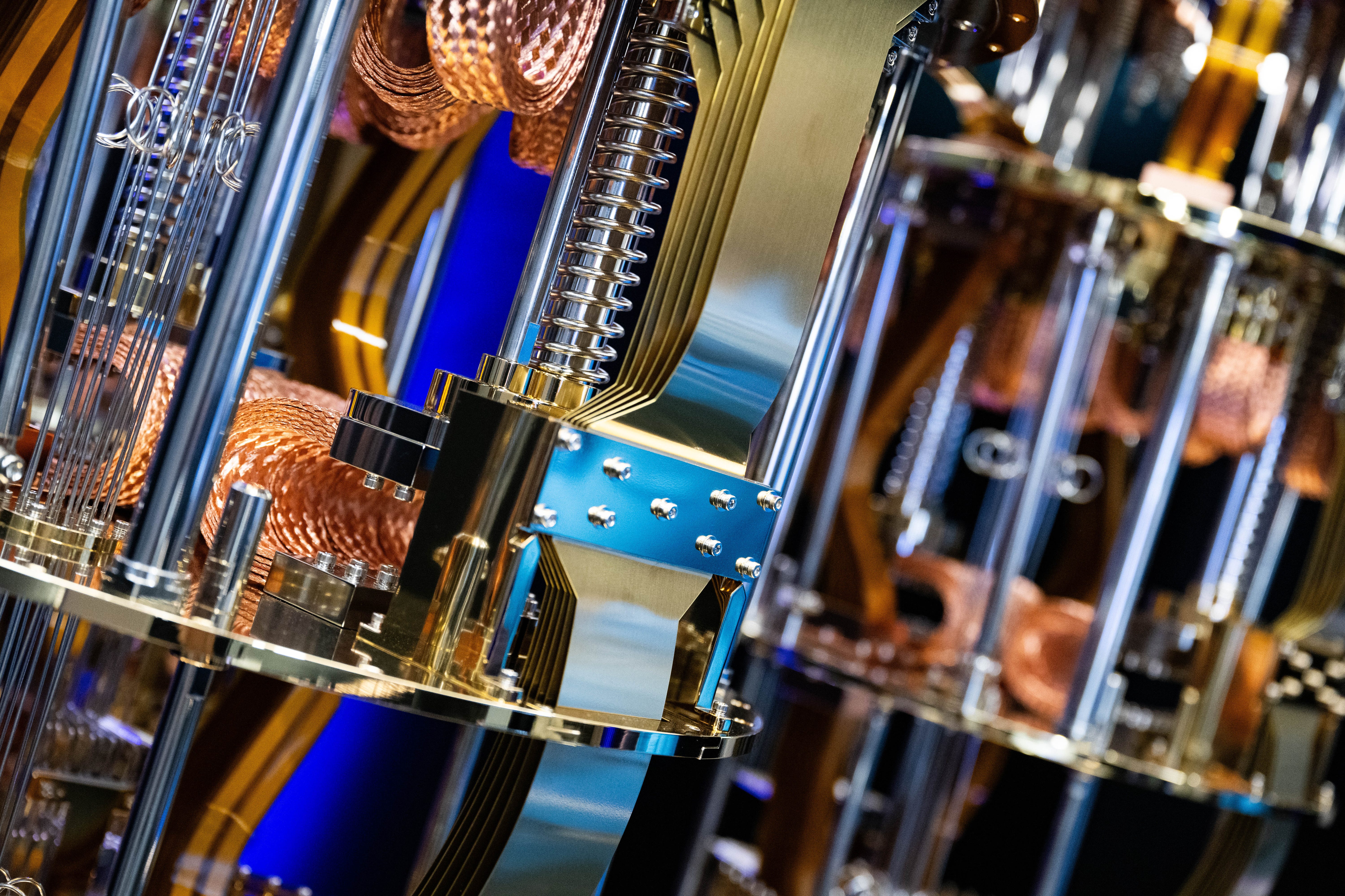 A model of a suspension of the quantum chip of a Quantum System Two quantum computer is on display at the opening of the first quantum data center of the computer company IBM.