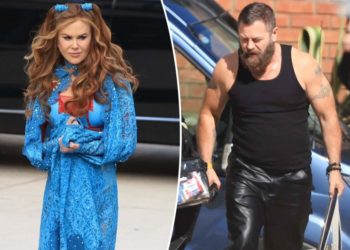 Red-headed Nicole Kidman, buff Nick Offerman look nearly unrecognizable on TV set