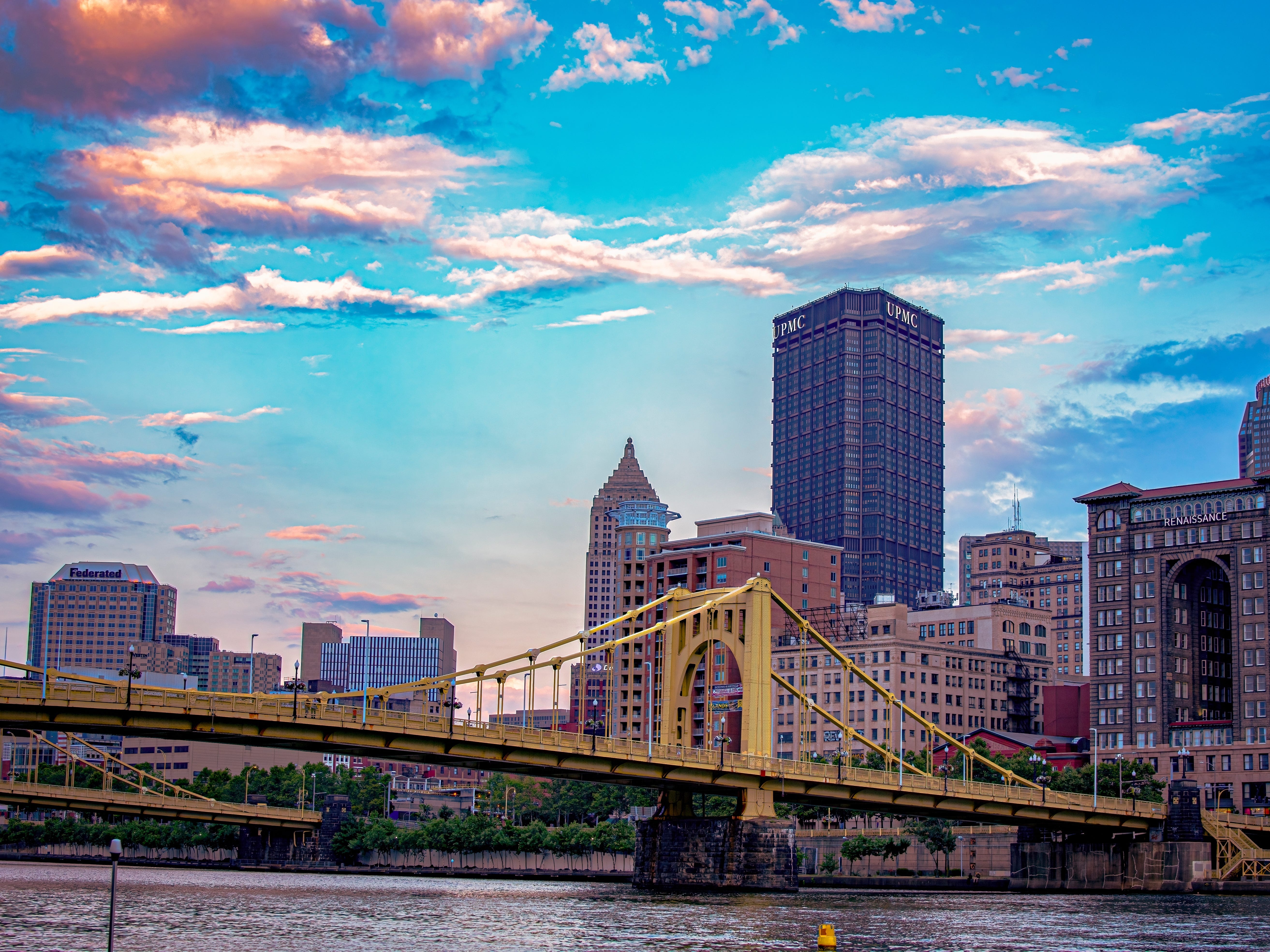 The Roberto Clemente Bridge (Sixth Street Bridge) on the Allegheny River in Pittsburgh.