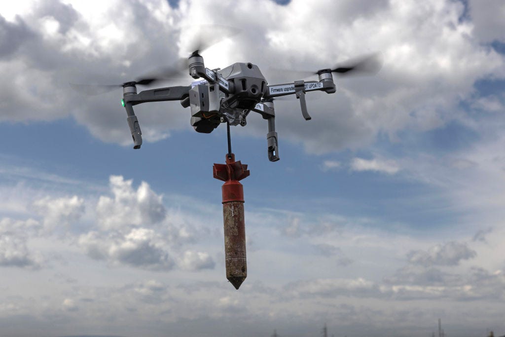 A Ukrainian drone fitted with an explosive