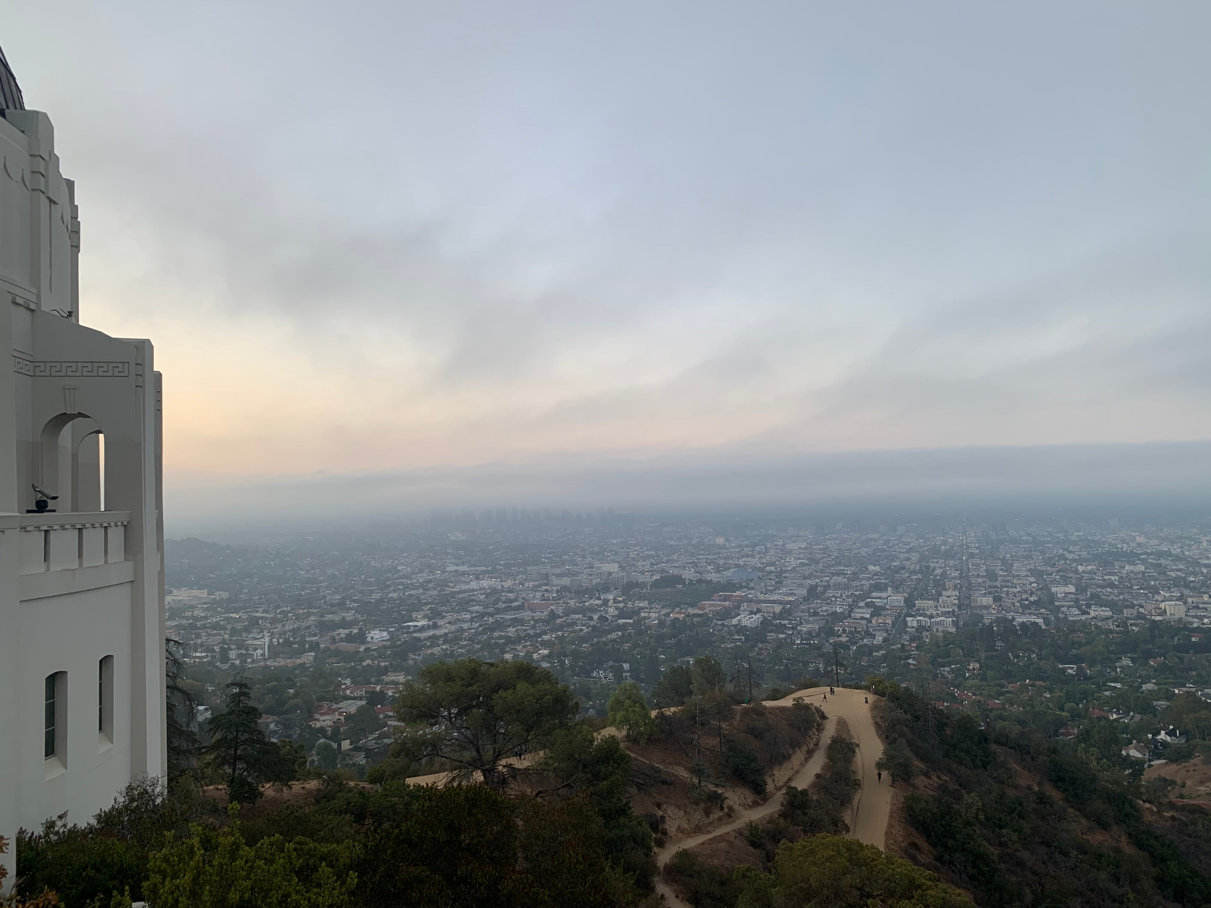 View of Los Angeles skyline, smog