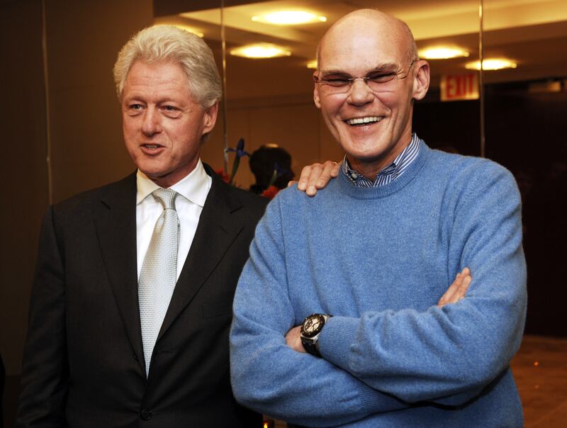 Former President Bill Clinton and James Carville at the 55 West 125th St in New York City, New York.