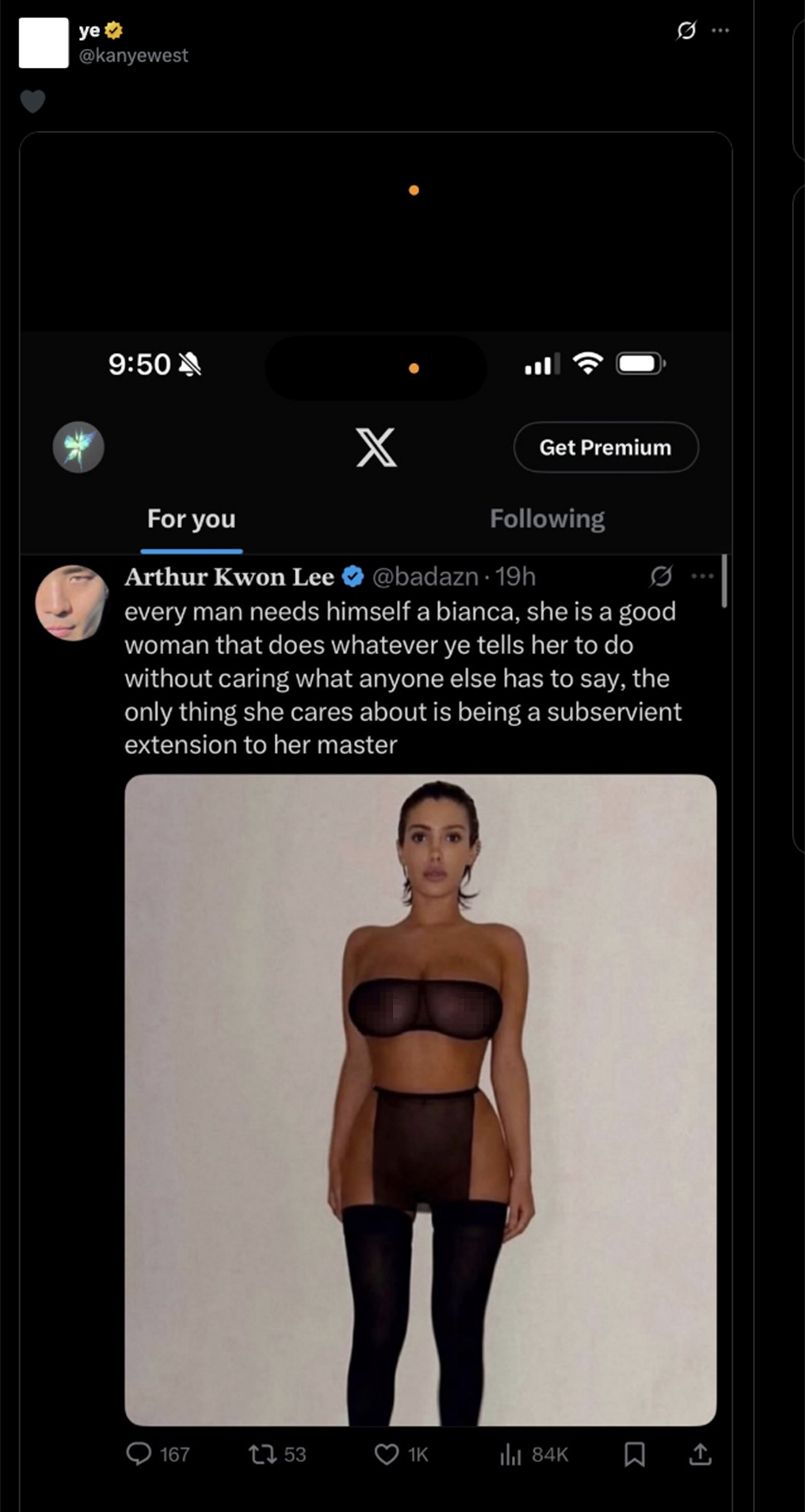 Kanye West's tweet about Bianca Censori
