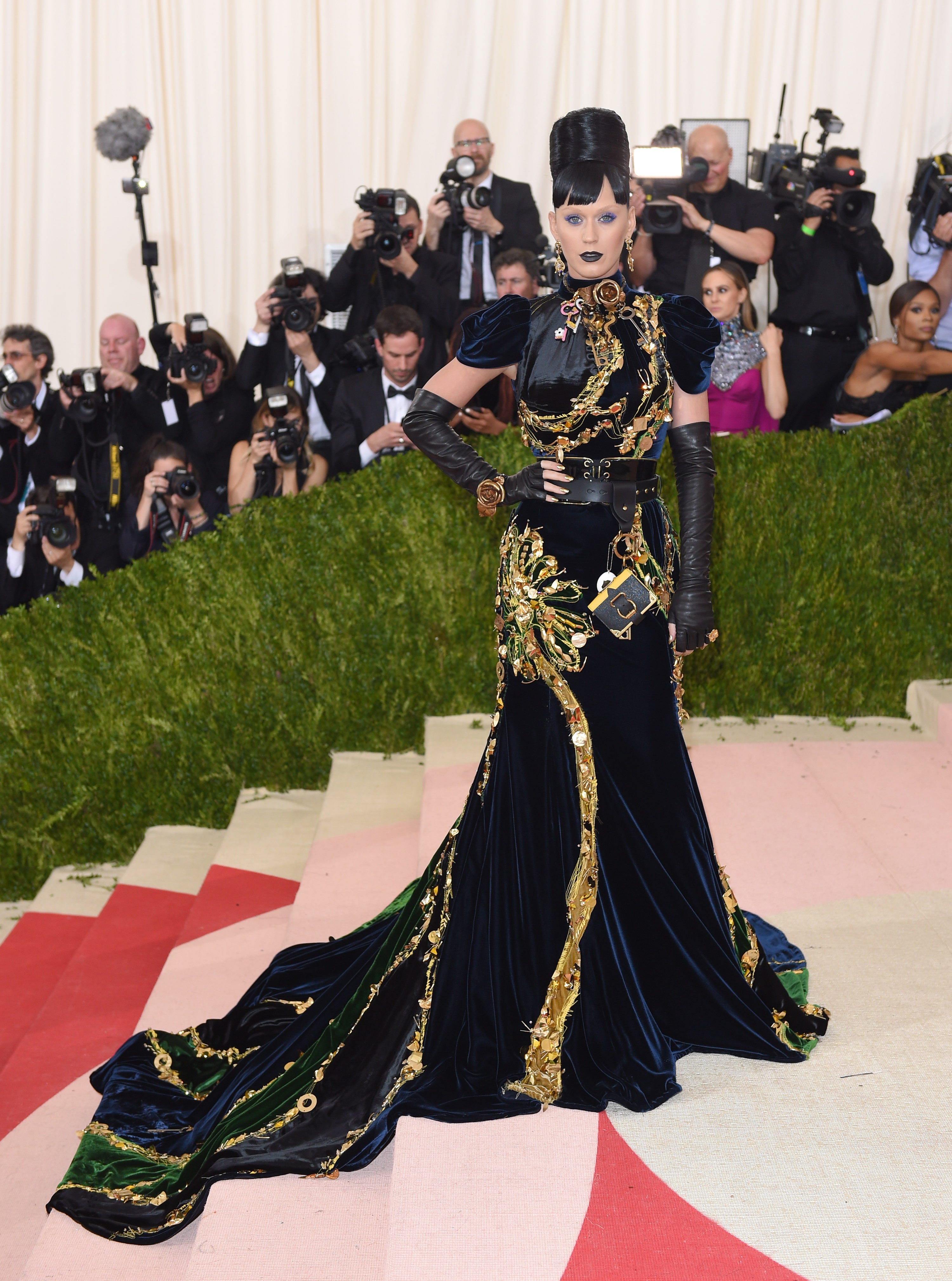 Katy Perry in a dramatic black dress at the 2016 Met Gala
