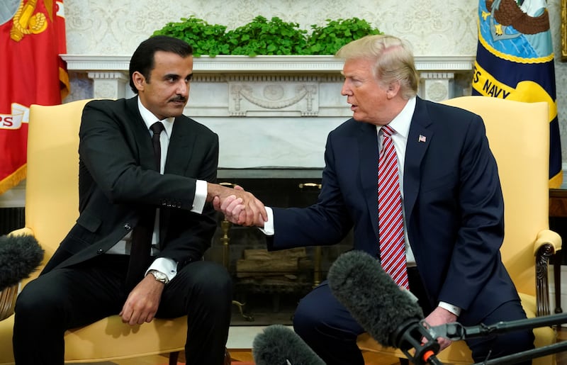 President Donald Trump met with Qatar's Emir Sheikh Tamim bin Hamad al-Thani in the Oval Office in 2018.