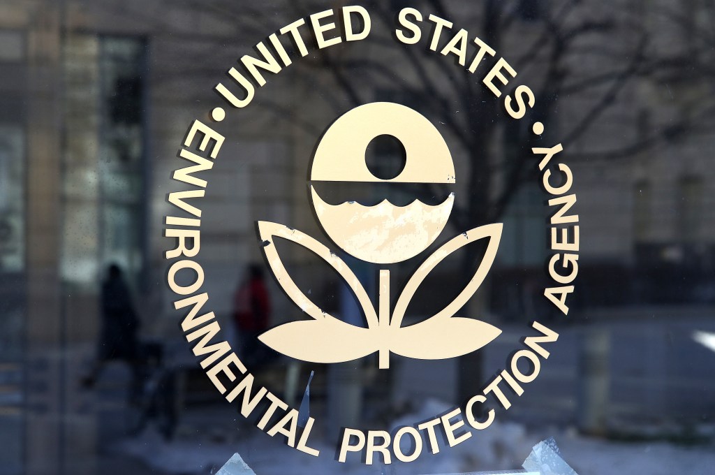 The U.S. Environmental Protection Agency's logo displayed on a door at its headquarters in Washington, DC, March 16, 2017.