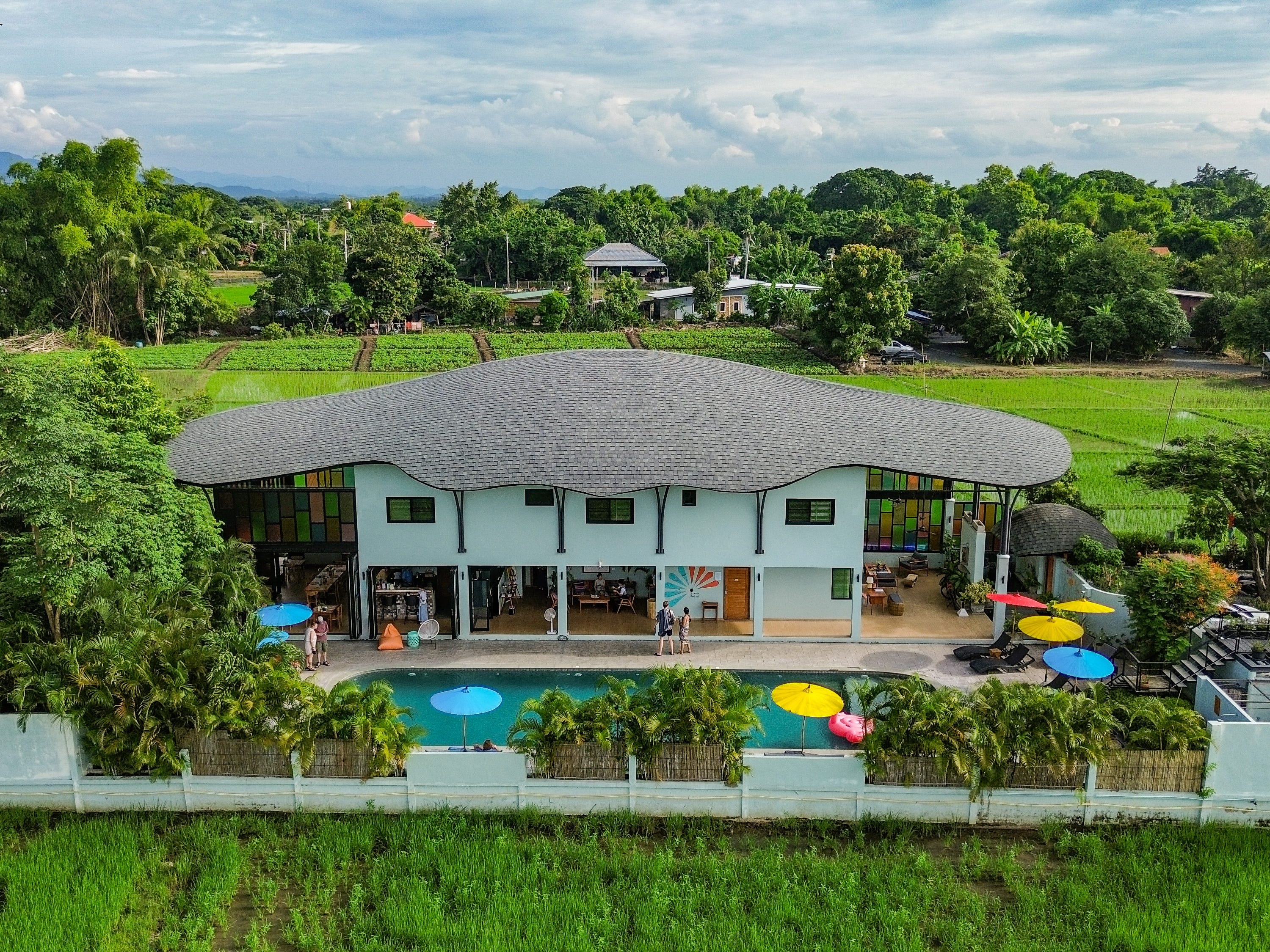 The view of the main building of the boutique hotel in Chiang Mai.