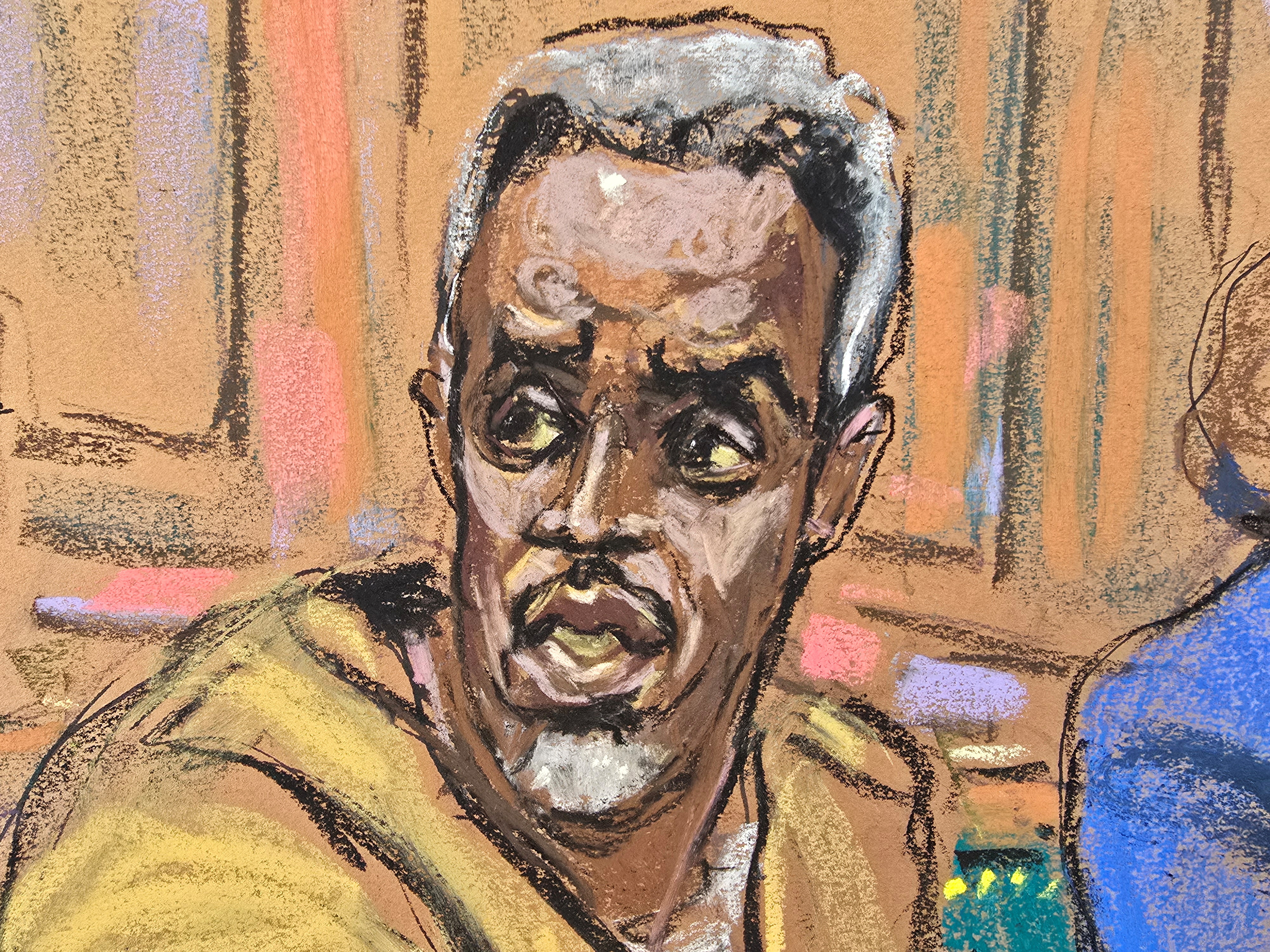 A sketch of Sean Combs in court. 