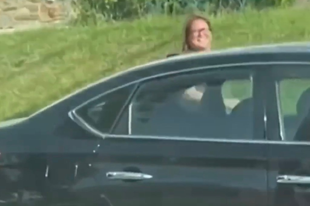 Solometo's head peaks out over the car in footage of the roadside incident.