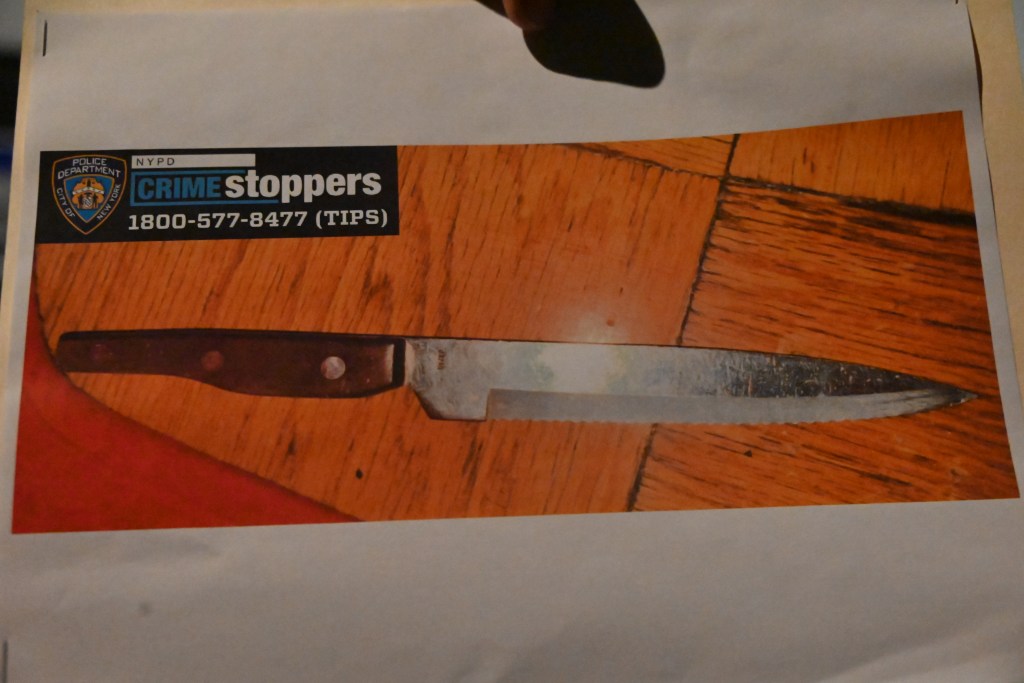 The knife allegedly used by the suspect.