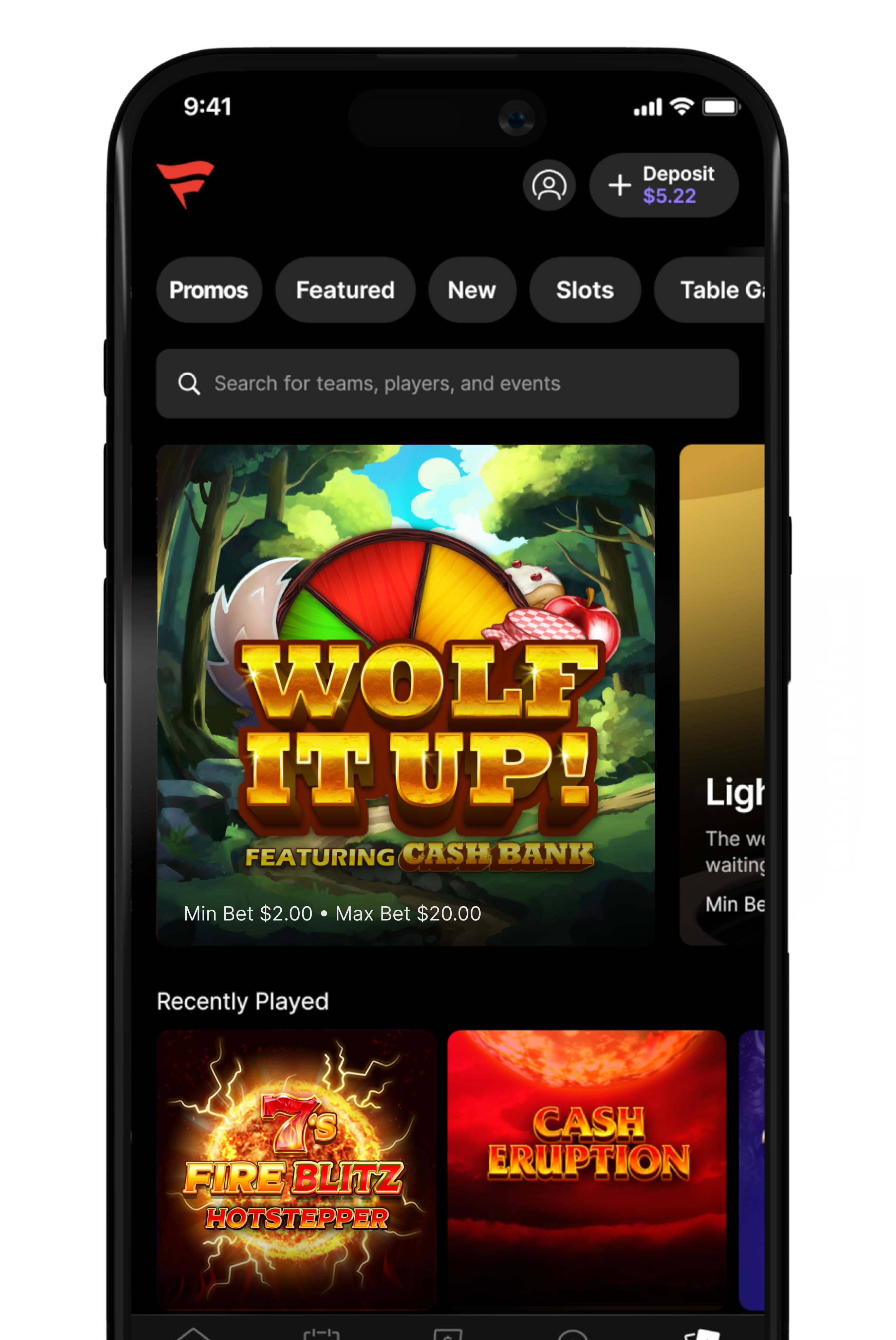 A screenshot of the Fanatics casino app.