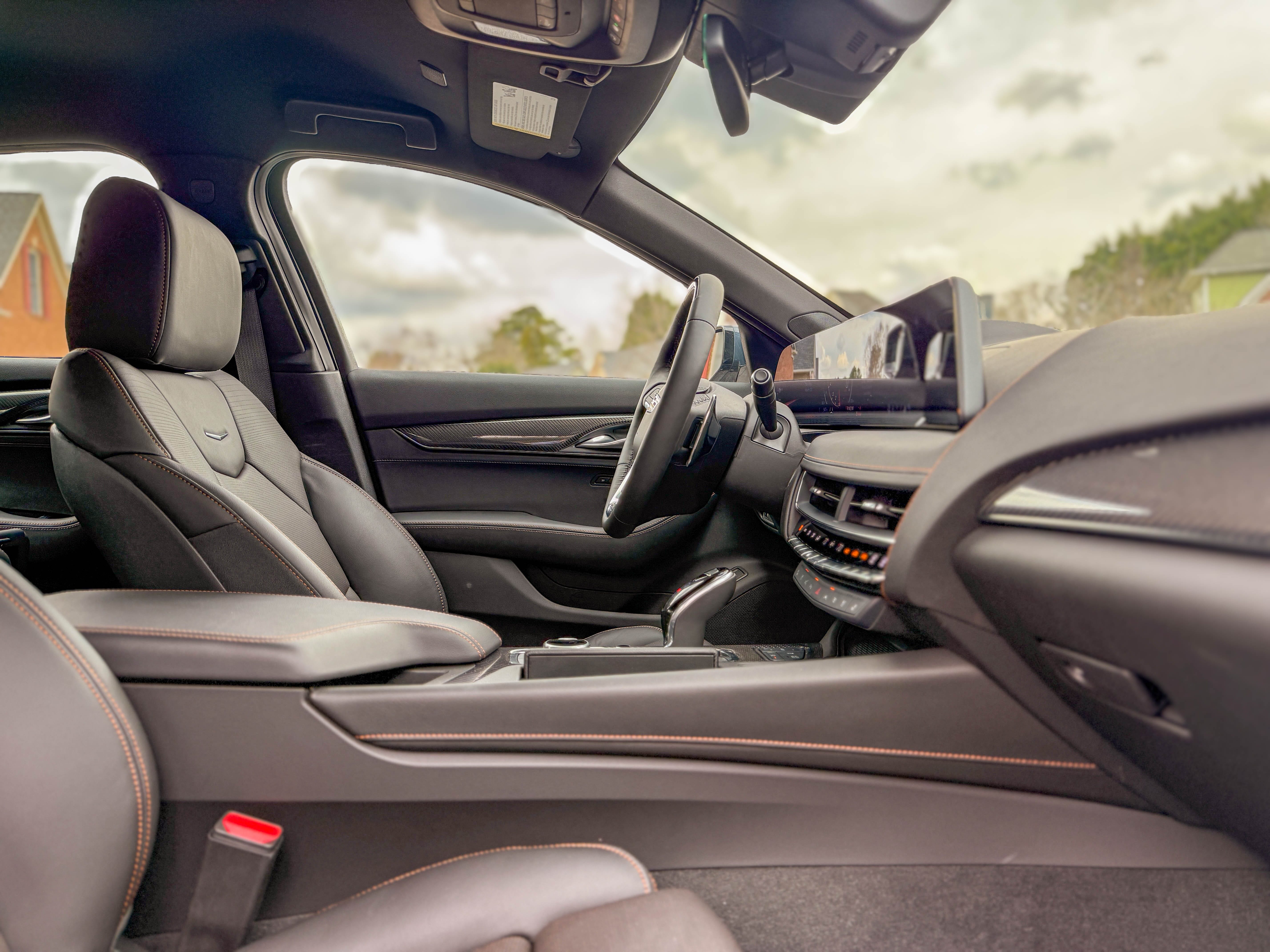 The front cabin in a 2025 Cadillac CT5-V sports sedan.