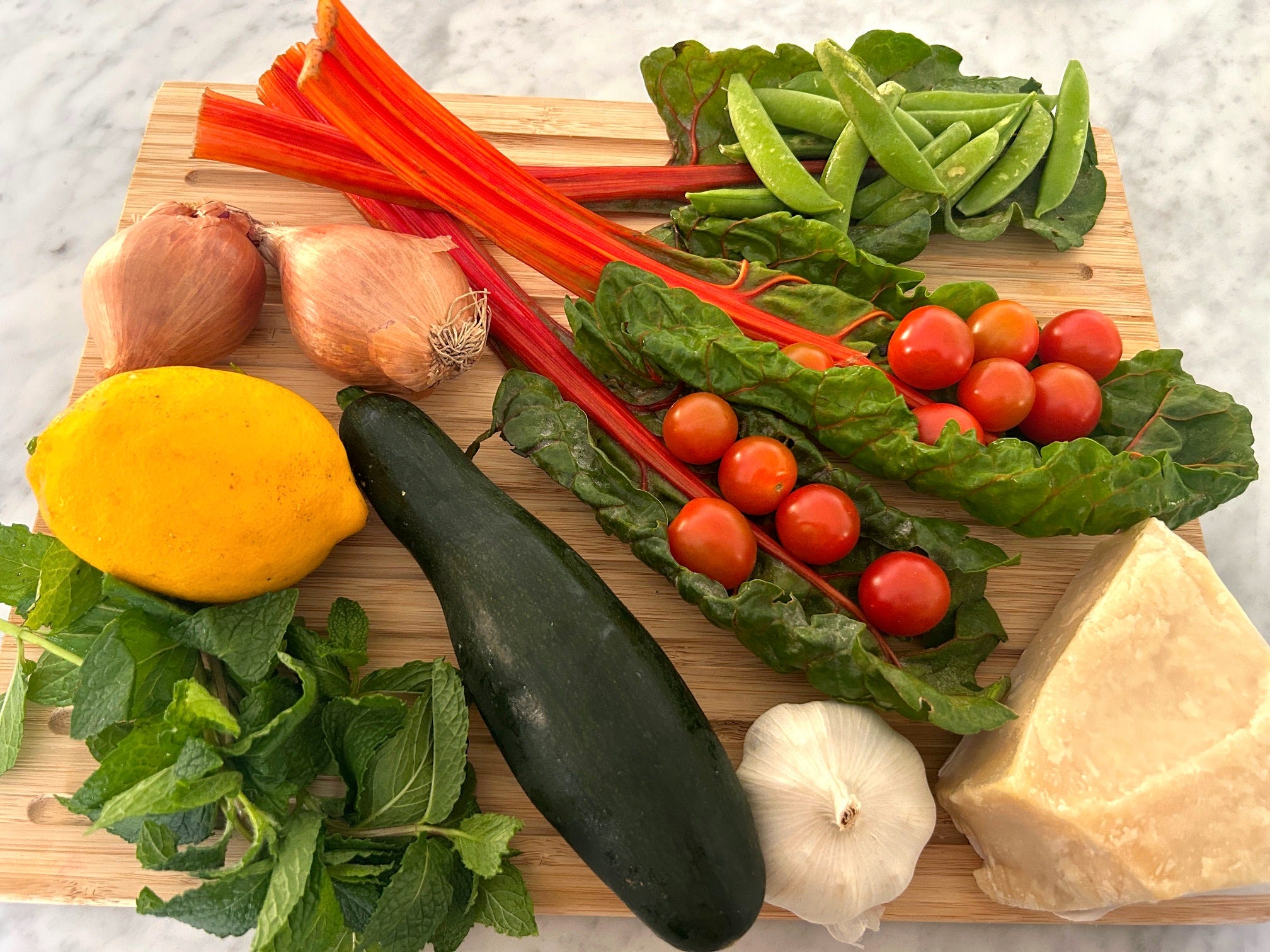 Ingredients for Meghan Markle's spring garden pasta salad