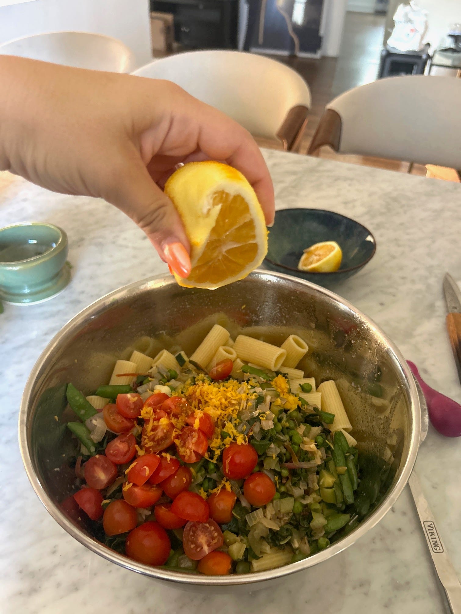 Adding lemon and lemon zest to Meghan Markle's spring garden pasta salad