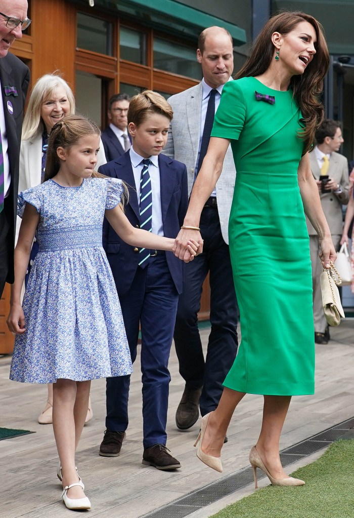 Prince William, Kate Middleton, Prince George and Princess Charlotte at July 2023 Wimbledon